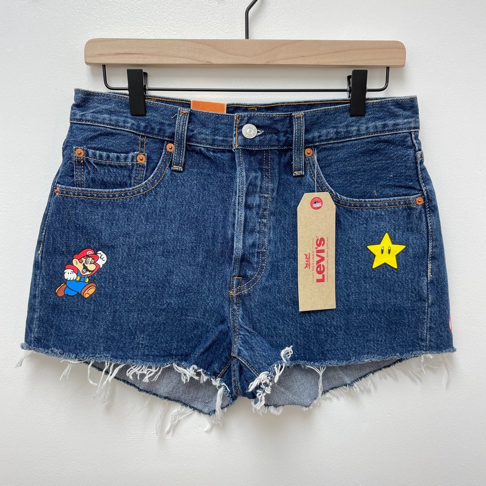NWT Limited Edition Super Mario Levi's 501 High Rise Button Fly Cutoff Shorts
